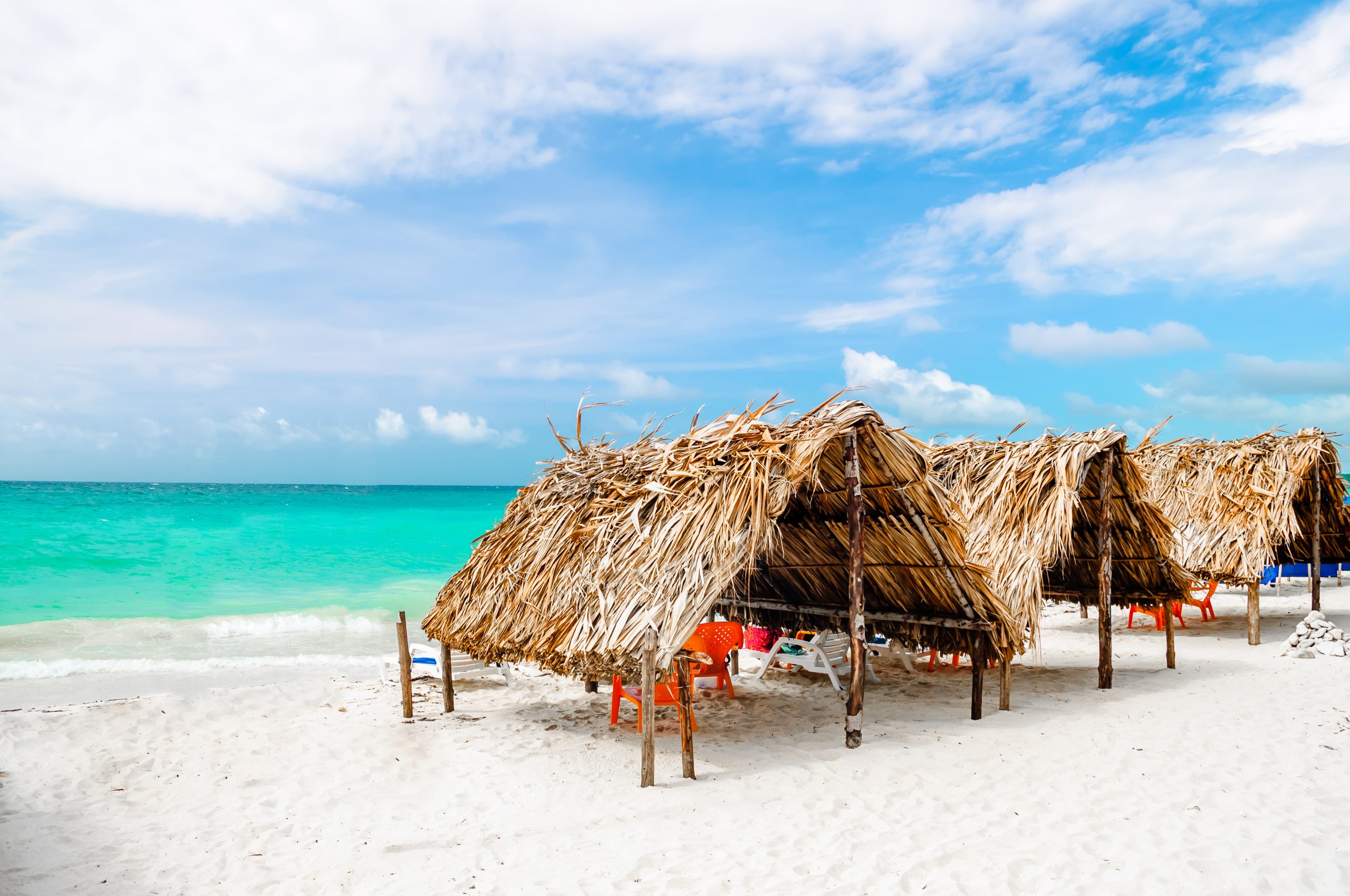 3 Beach Huts at Baru Island near Cartagena, Colombia